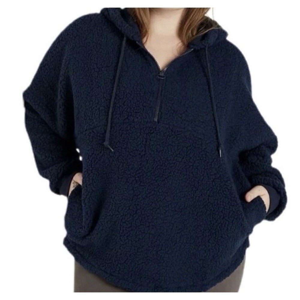 Victoria Secrets pink Half-Zip Sherpa Pullover Hoodie Size XL